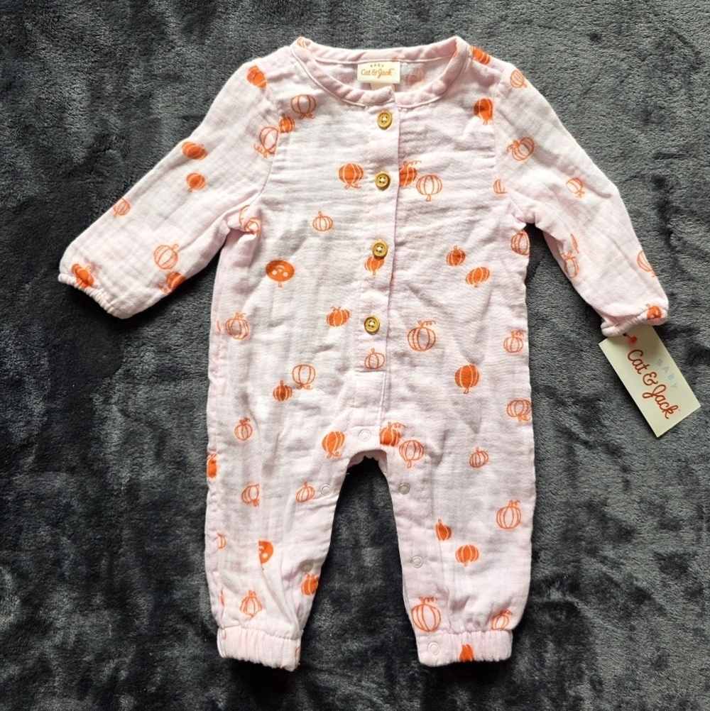 NWT Baby girl fall Halloween Thanksgiving Gauze Pumpkin Romper, Newborn, 6/9 mnt